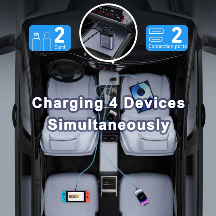Chargeur de voiture rétractable 4 en 1 – 120W