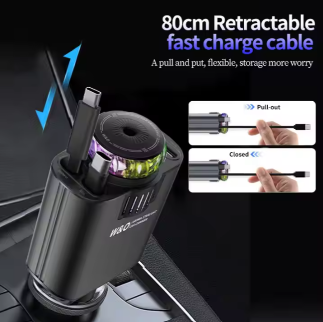 Chargeur de Voiture Rétractable  5 en 1 avec Diffuseur de parfum & Projecteur Ciel Étoilé