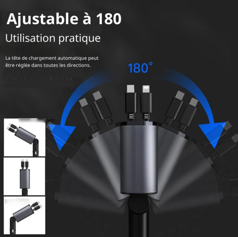 Chargeur de voiture rétractable 4 en 1 – 120W