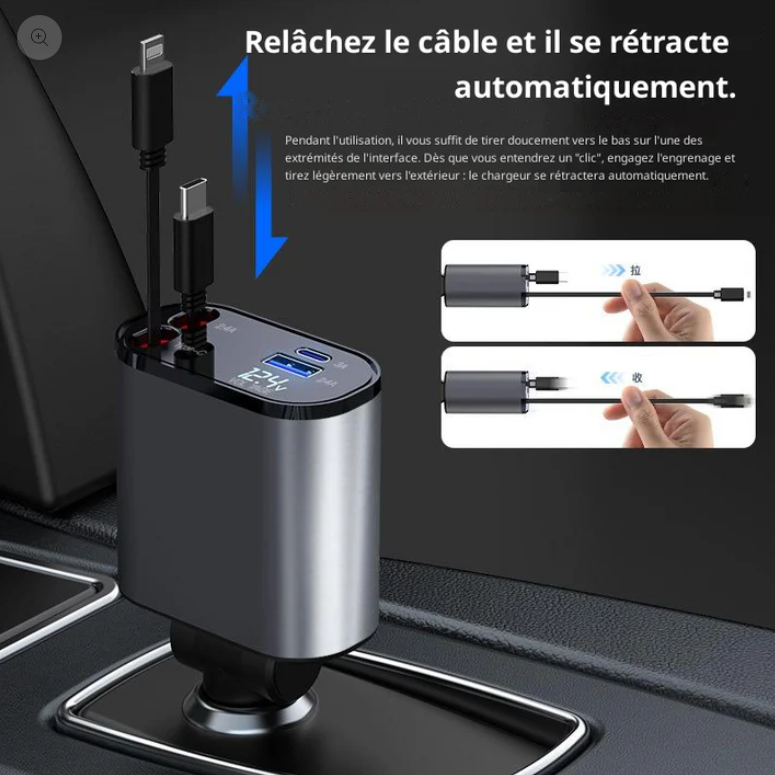 Chargeur de voiture rétractable 4 en 1 – 120W