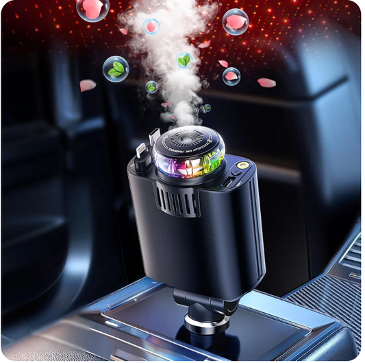 Chargeur de Voiture Rétractable  5 en 1 avec Diffuseur de parfum & Projecteur Ciel Étoilé
