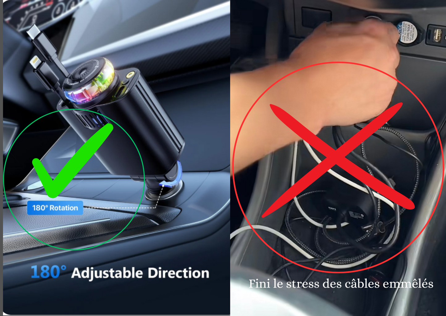 Chargeur de Voiture Rétractable  5 en 1 avec Diffuseur de parfum & Projecteur Ciel Étoilé